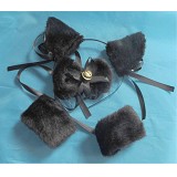 猫猫兔兔\黑色 滑动 铃铛猫耳+领结+弹力手环