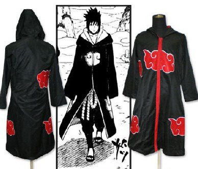 火影忍者衣服 晓组织红云披风 宇智波佐助cos披风(带帽)