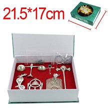 游戏王升级版银色磨砂版合金钥匙扣项链套装（7款一套）