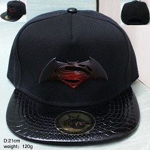 蝙蝠侠大战超人系列黑红渐变标志pu皮帽檐黑色棒球帽
