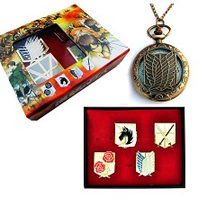 进击的巨人精美版胸针金色五件套 怀表+4个胸针