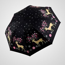 梅花鹿三折黑胶防紫外线晴雨伞遮阳伞太阳伞 黑色