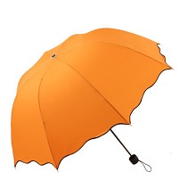 荷叶边创意镜面色可爱防紫外线晴雨伞防晒太阳伞 桔黄色