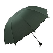 荷叶边创意镜面色可爱防紫外线晴雨伞防晒太阳伞 深墨绿色