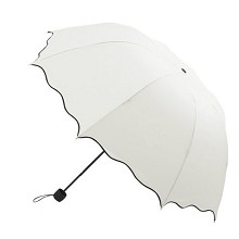 荷叶边创意镜面色可爱防紫外线晴雨伞防晒太阳伞 米白色
