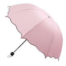 荷叶边创意镜面色可爱防紫外线晴雨伞防晒太阳伞 浅粉色