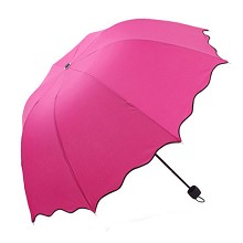 荷叶边创意镜面色可爱防紫外线晴雨伞防晒太阳伞 玫红色