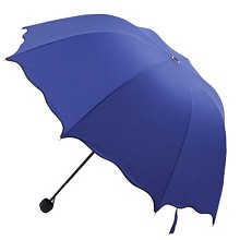 荷叶边创意镜面色可爱防紫外线晴雨伞防晒太阳伞 宝蓝色