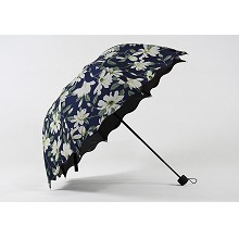百合花黑胶拱形荷叶边晴雨伞三折创意公主太阳伞 黑胶防晒波浪边