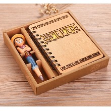 海贼王路飞复古木质薄日记本笔记本精致礼盒套装