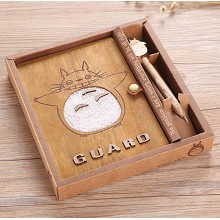 飞翔龙猫 复古木质薄日记本笔记本精致礼盒套装