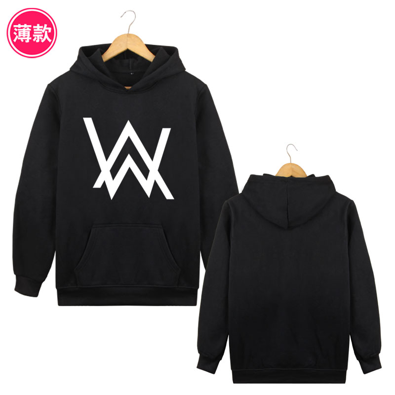 艾伦沃克w黑色长袖连帽薄款卫衣