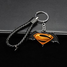 复仇者联盟2件套金属钥匙扣 蝙蝠盾牌橙+黑皮绳