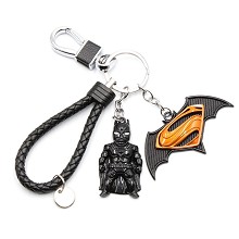 复仇者联盟3件套金属钥匙扣 蝙蝠侠人黑+盾牌橙+黑皮绳
