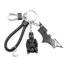复仇者联盟3件套金属钥匙扣 蝙蝠侠人黑+盾牌黑+黑皮绳