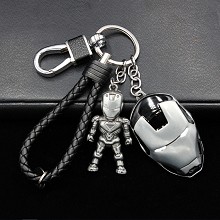 复仇者联盟3件套金属钥匙扣 钢铁侠人枪+钢铁侠面具黑+黑皮绳