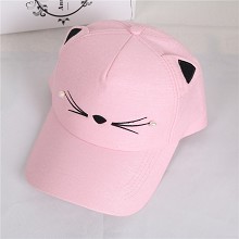 韩版猫咪珍珠耳朵棒球帽子鸭舌帽太阳帽  深粉色