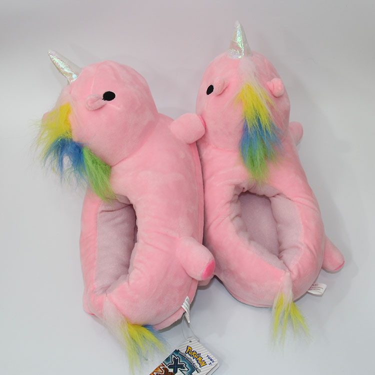 28CM彩色独角兽毛绒拖鞋一对 粉_其他_欧凡